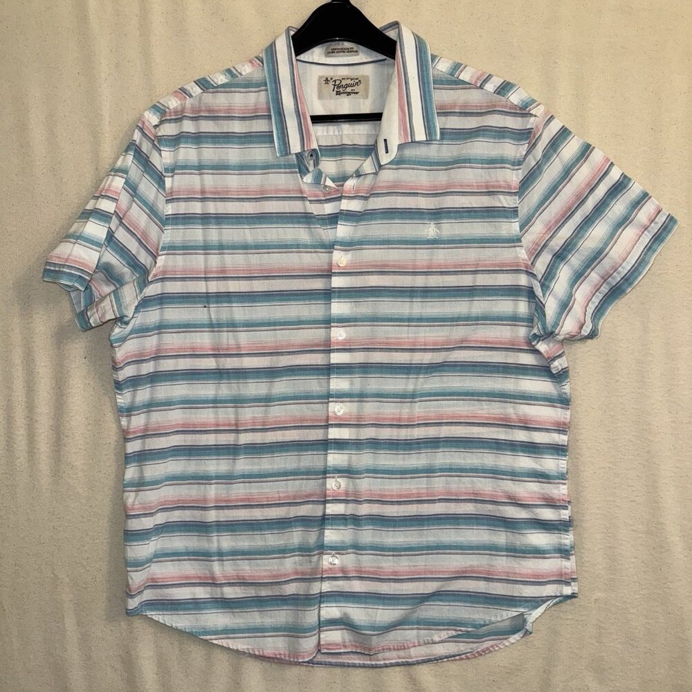 Penguin Munsingwear Shirt Men's 2XL Orange Plaid Button-Up Heritage Slim Fit